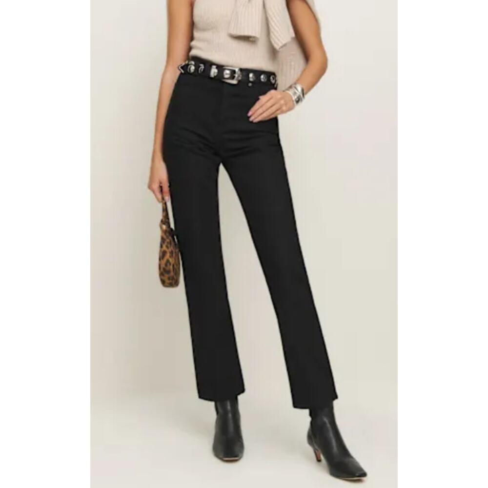 New Reformation Cynthia High Rise Straight Jeans Minimal Denim, Black Size 26